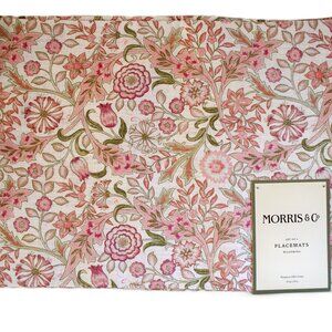 Morris & Co. Set of 4 Wilhemina Pink Ivory Floral Cloth Placemats Cotton NWT